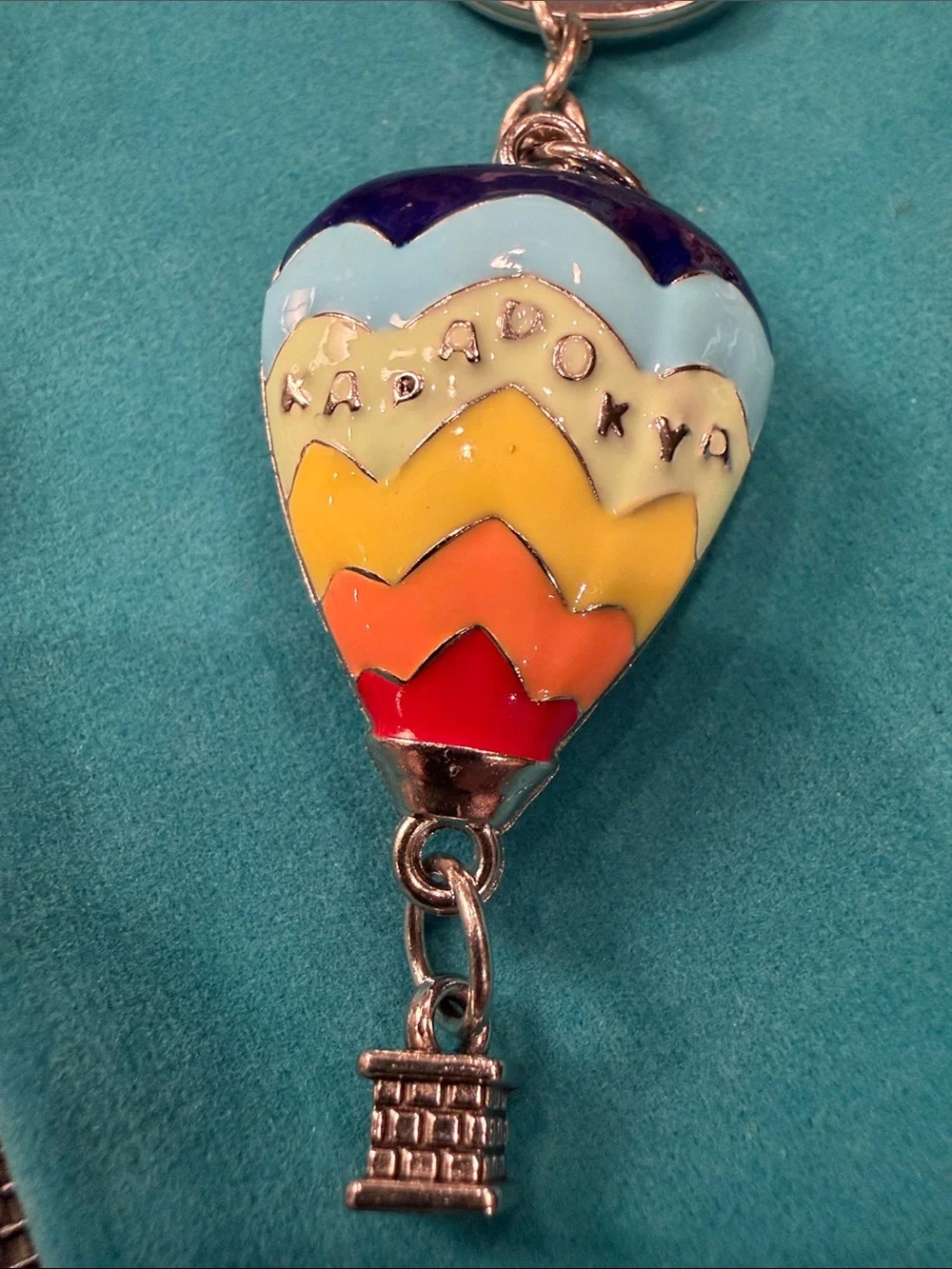 Hot Air Balloon Enamel Keychain - Blue, Yellow & Orange